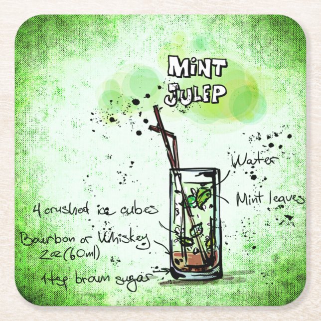 Mint Julep Drink Rezept Rechteckiger Pappuntersetzer (Vorderseite)