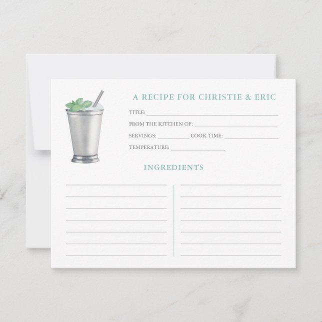 Mint Julep Race Brautparty Rezept Card Einladung (Vorderseite)
