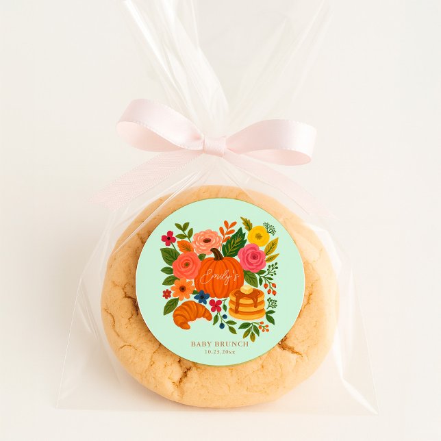 Mint Little Pumpkin Baby Shower Runder Aufkleber (Von Creator hochgeladen)