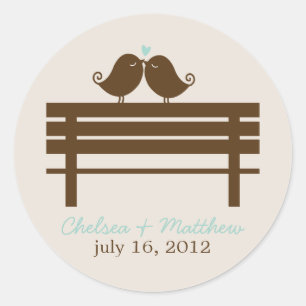 Mint Love Birds on Park Bench Wedding Runder Aufkleber