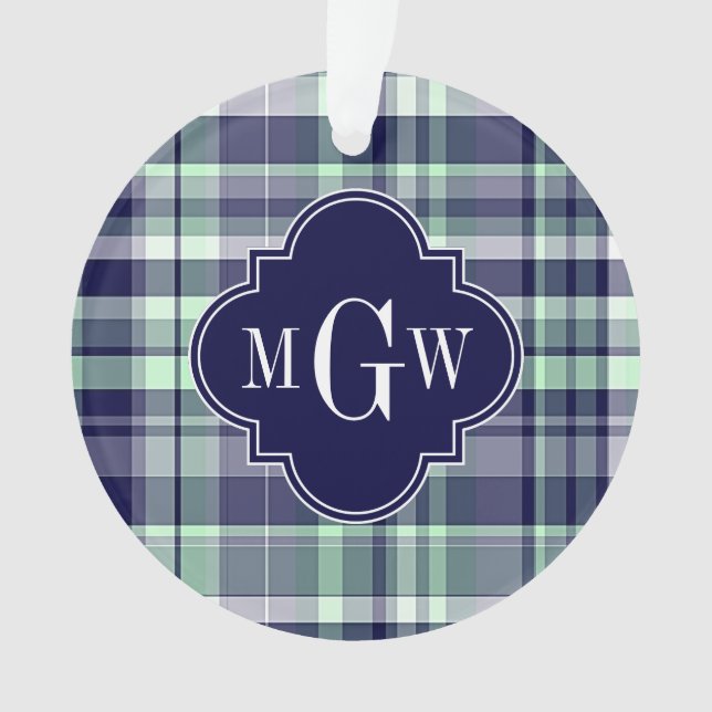 Mint Marine Blanc Preppy Madras Quatrefoil Monogra (devant)