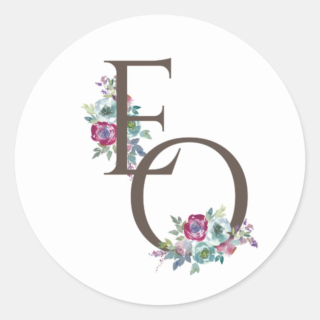 Mint & Mauve mit Monogramm Hochzeit Runder Aufkleber (Vorderseite)