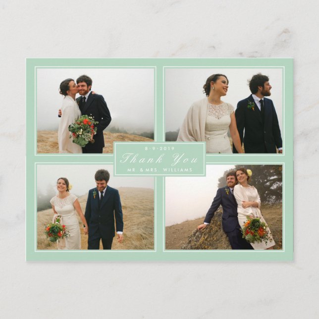 Mint Merci Mariage Collage 4 Photo Carte postale (Devant)