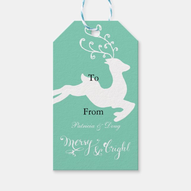 Mint Merry Bright Christmas Reindeer Geschenkanhänger (Vorderseite)
