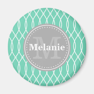 Mint Modernes Gittermuster Grau Monogramm Magnet