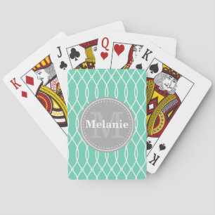 Mint Modernes Gittermuster Grau Monogramm Spielkarten