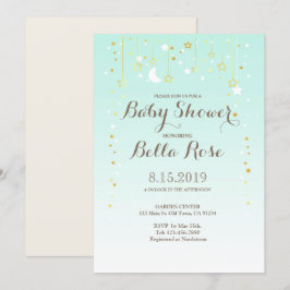 Mint Moon Star Genre Neutre Baby shower Invitation