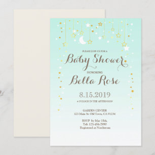 Mint Moon Star Genre Neutre Baby shower Invitation