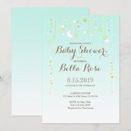 Mint Moon Star Genre Neutre Baby shower Invitation