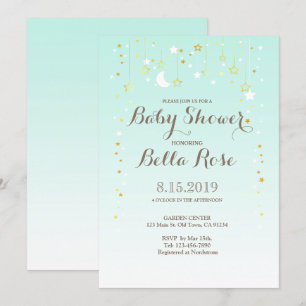 Mint Moon Star Genre Neutre Baby shower Invitation