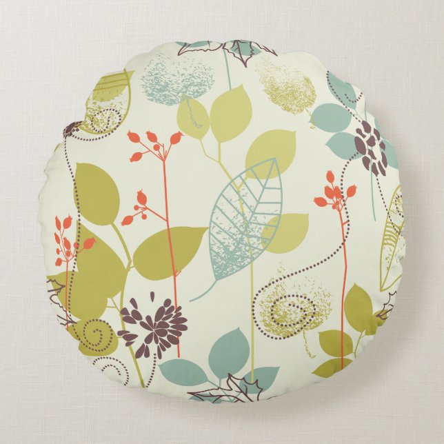 Mint n Olive Nature Coussin arrondi à motifs (Devant)