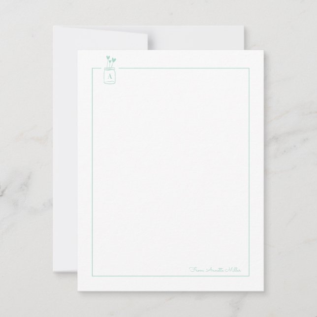 Mint Niedlich Hearts Mason Jar Personal Stationery Mitteilungskarte (Vorderseite)