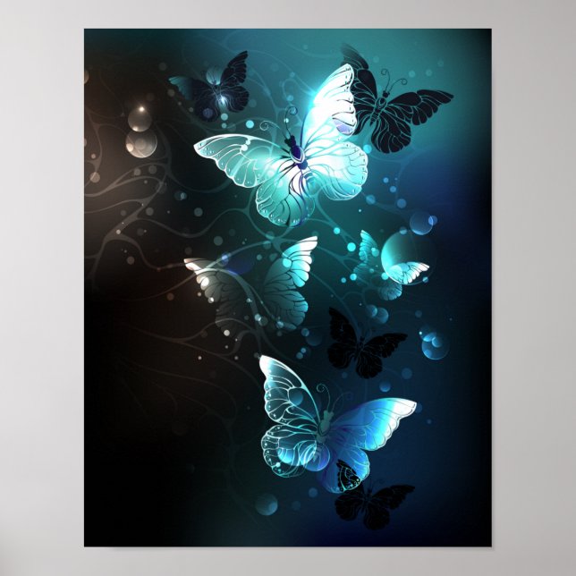 Mint Night Butterflies Poster (Vorne)