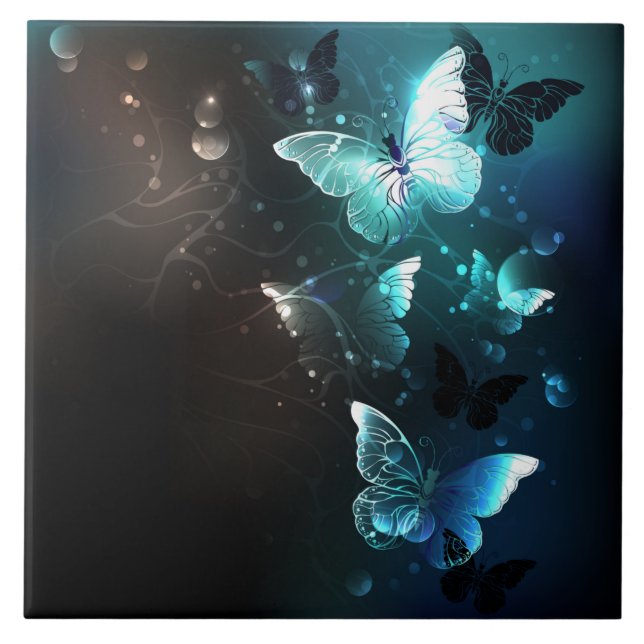 Mint-Night-Schmetterlinge Fliese (Vorderseite)