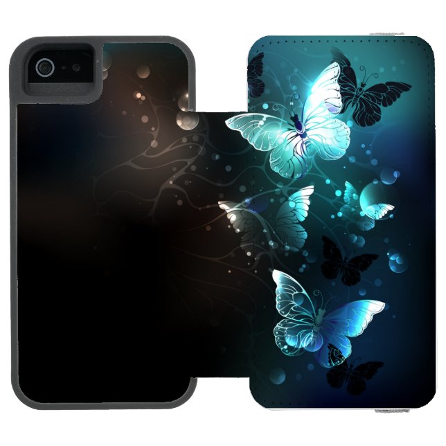 Mint-Night-Schmetterlinge Incipio iPhone Geldbeutel-Hülle (Folio Geöffnet)