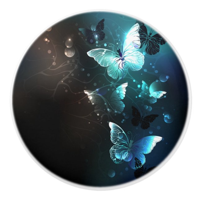 Mint-Night-Schmetterlinge Keramikknauf (Vorderseite)