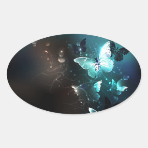 Mint-Night-Schmetterlinge Ovaler Aufkleber