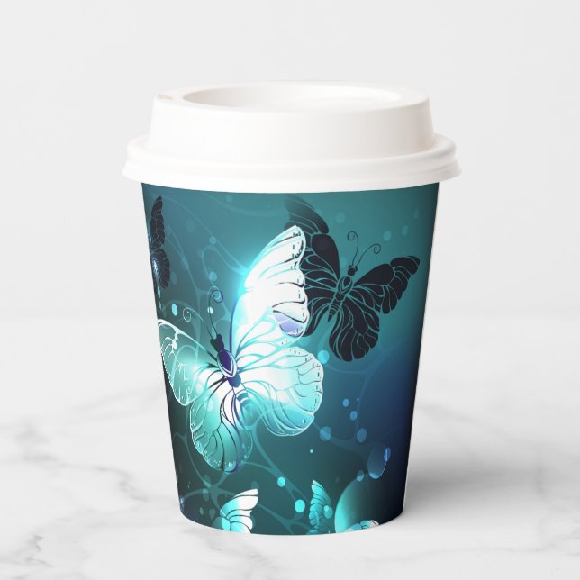 Mint-Night-Schmetterlinge Pappbecher (Rückseite)