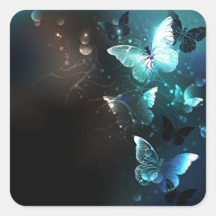 Mint-Night-Schmetterlinge Quadratischer Aufkleber