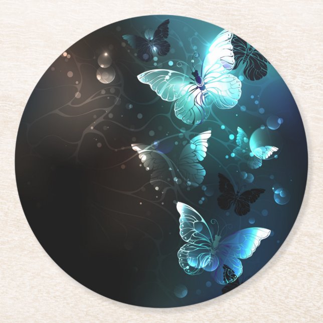 Mint-Night-Schmetterlinge Runder Pappuntersetzer (Vorderseite)