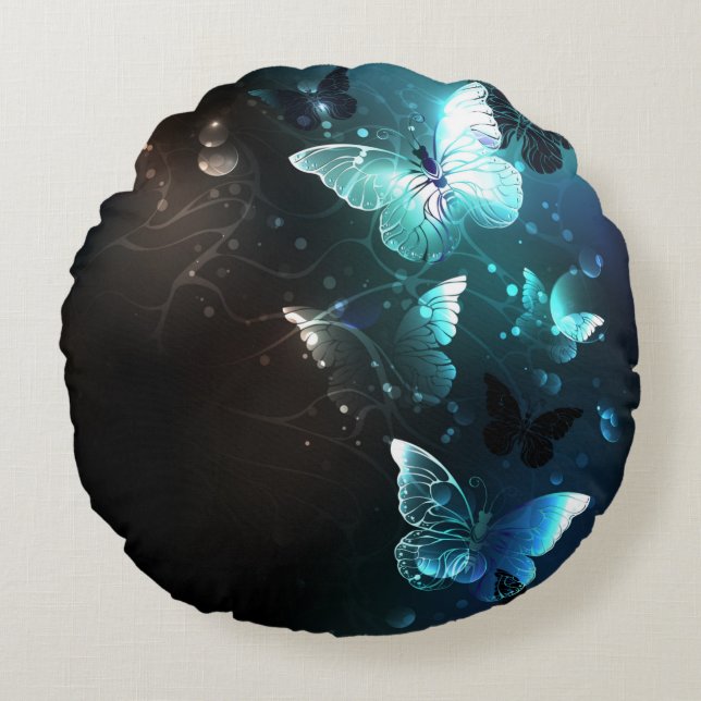 Mint-Night-Schmetterlinge Rundes Kissen (Vorderseite)