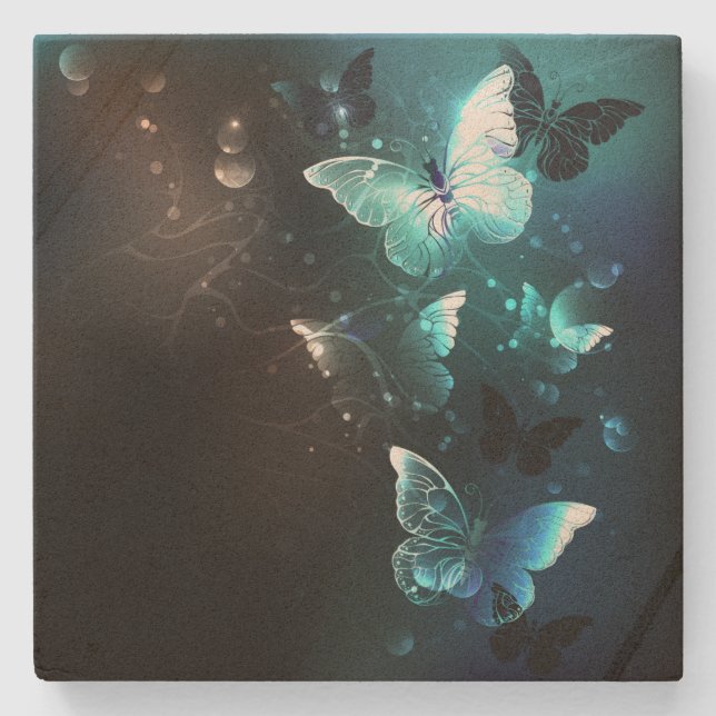 Mint-Night-Schmetterlinge Steinuntersetzer (Vorderseite)