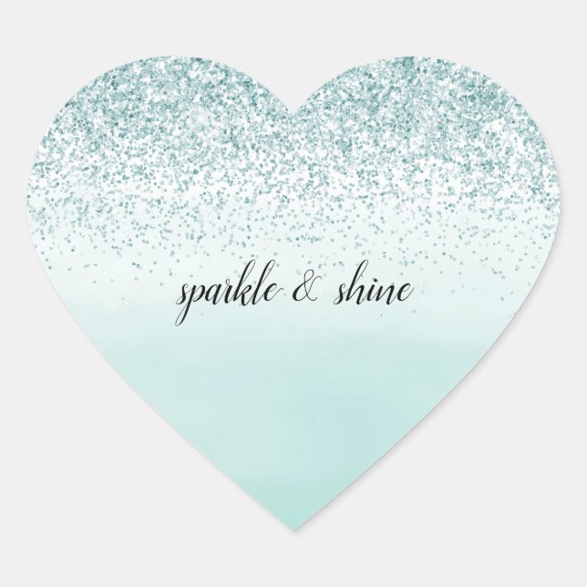 Mint Ombre Glitzer personalisiert Herz-Aufkleber (Vorderseite)
