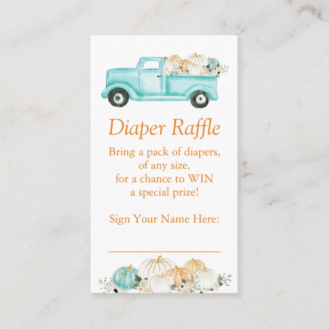 Mint Orange Little Pumpkin Diaper Raffle Ticket Begleitkarte (Vorderseite)