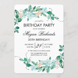 Mint Peach Floral Wreath Geburtstagsparty Einladun Einladung