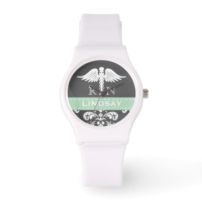 MINT PERSONALISIERT NURSE RN CADUCEUS CHALKBOARD ARMBANDUHR (Vorderseite)
