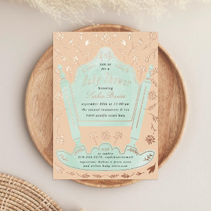 Mint Pfirsich Antik Wiegen Baby Shower Roségold Folieneinladung
