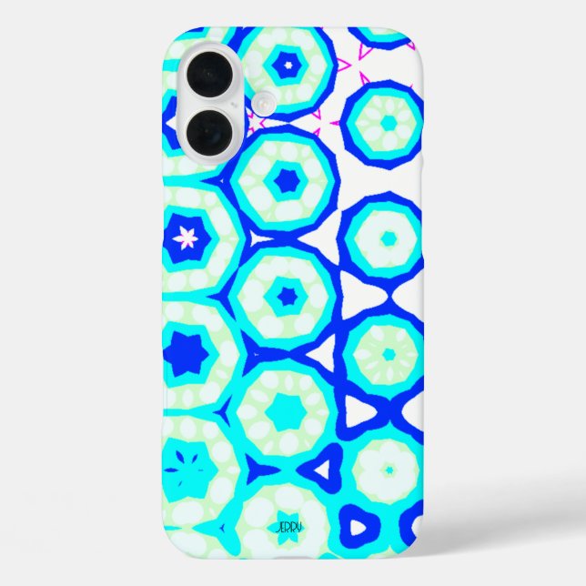 Mint Pink Aqua Blue Muster mit Name iPhone 16 Plus Hülle (Rückseite)