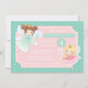 Mint Pink Fairy Prinzessin Geburtstagsparty Einlad Einladung