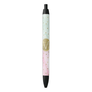 Mint Pink Gold Ombre Confetti Monogram Kugelschreiber
