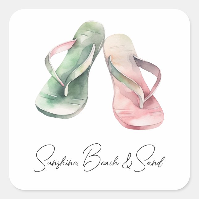 Mint Pink Sunshine Beach Flip Flops Quadratischer Aufkleber (Vorderseite)