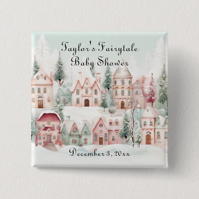 Mint Pink Watercolor Wintermärchendusche Button (Vorderseite)