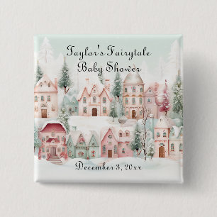 Mint Pink Watercolor Wintermärchendusche Button