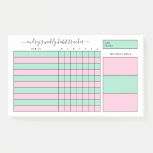Mint & Pink Weekekly Habit Tracker Post-it Klebezettel