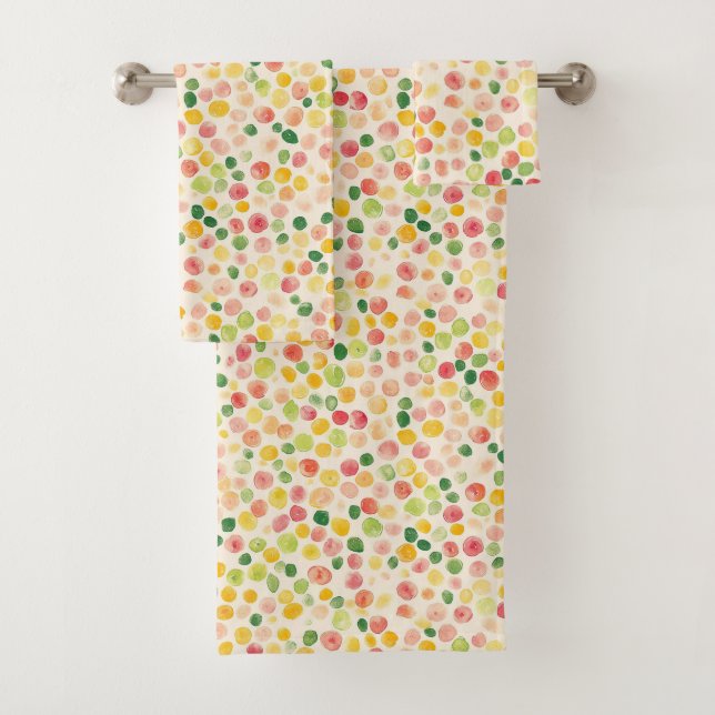 Mint Pink Yellow Green Fruity Dots  Badhandtuch Set (Insitu)