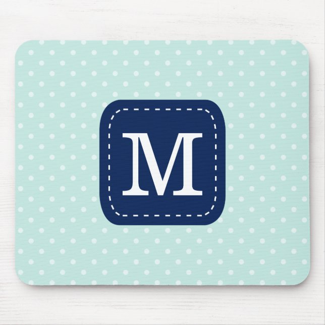 Mint Polka Dots Muster mit Personalisiertem Monogr Mousepad (Vorne)