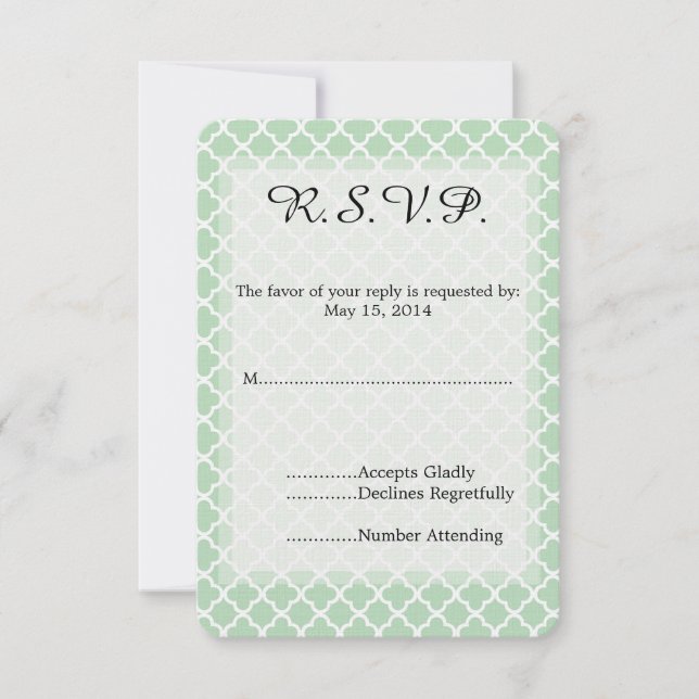 Mint Quatrefoil Wedding RSVP (Vorderseite)
