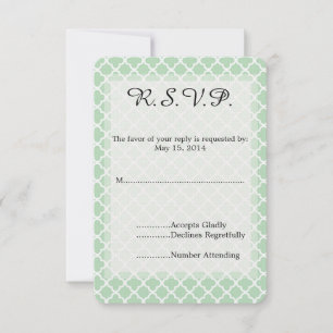 Mint Quatrefoil Wedding RSVP Karte