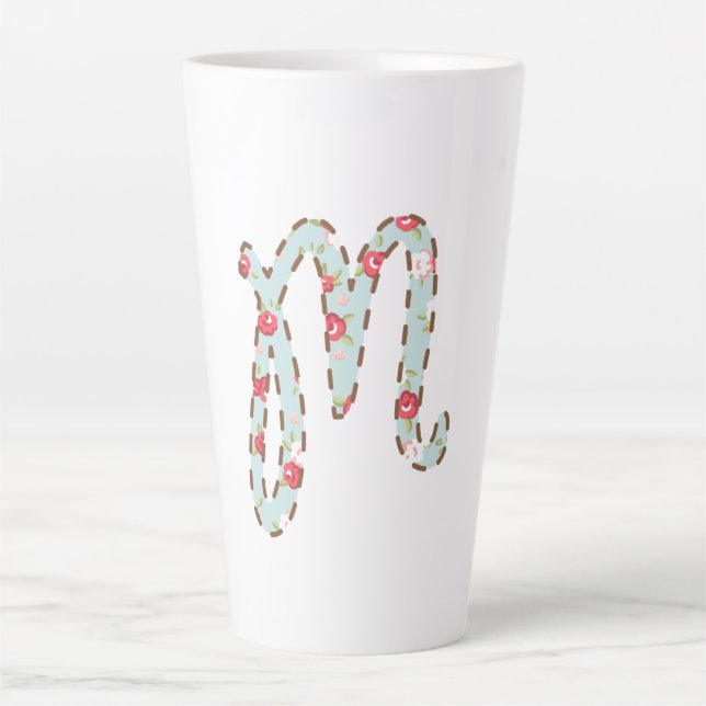 Mint Rosa Blumeninitiale M   Milchtasse (Vorderseite)
