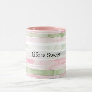 Mint Rosa Streifen Life is Sweet Tasse