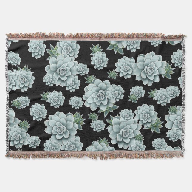 Mint Rosette Succulents Wiederholen Druck auf schw Decke (Vorderseite)