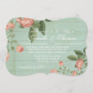 Mint Rustic Elegant Holz Hübsch Peach Blush Rose Einladung