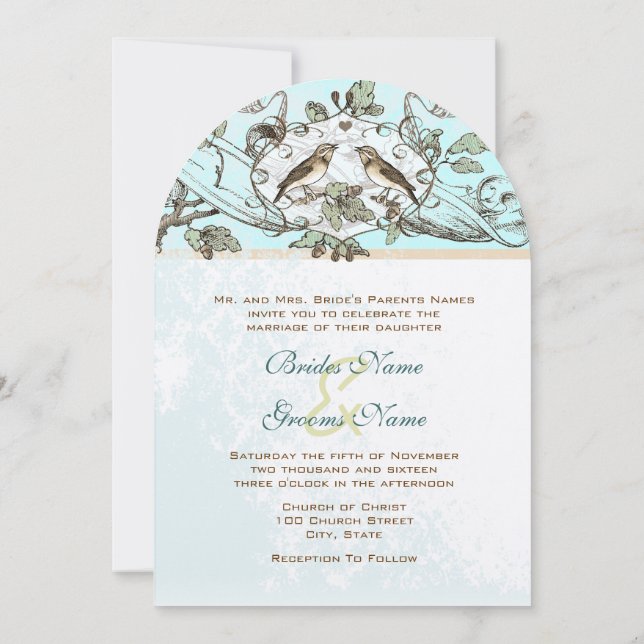 Mint Rustic Love Bird Hochzeit Einladung (Rückseite)