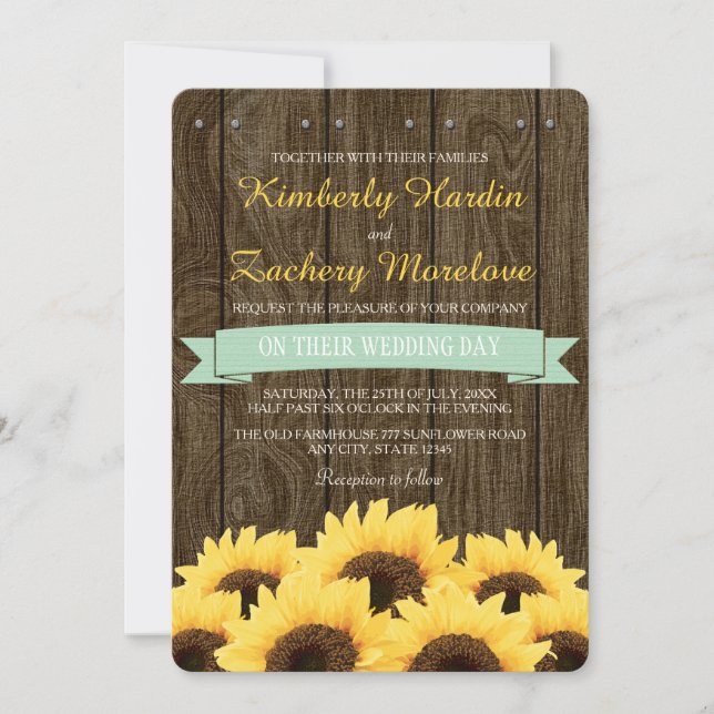 MINT RUSTISCH-SUNFLOWER-WEDERINVITATION EINLADUNG (Vorderseite)