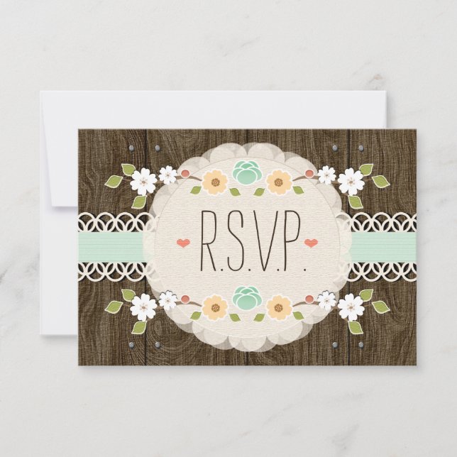 MINT RUSTISCHE BOHO WEDD RSVP CARD KARTE (Vorderseite)