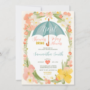 Mint Schirm April-Schauer Baby Shower Floral Einladung